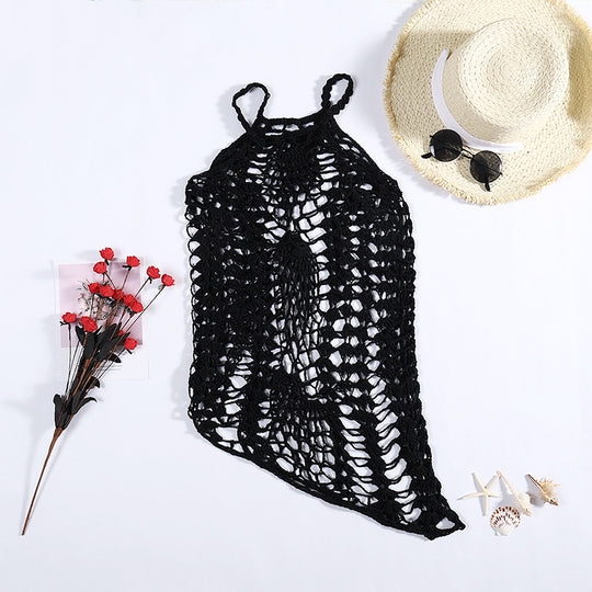 Damen Netz-Strandkleid mit ausgefallenen Lochmustern und tiefem Ausschnitt R&B
