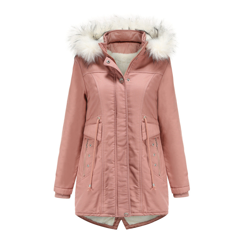 Damen moderne Parka mit abnehmbarem Kunstfellkragen und seitlichen Taschen R&B