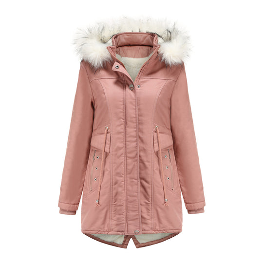 Damen moderne Parka mit abnehmbarem Kunstfellkragen und seitlichen Taschen R&B
