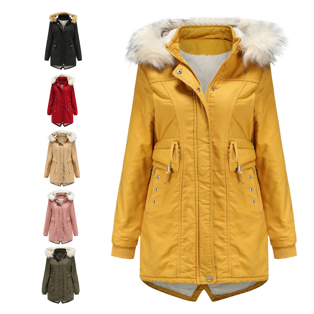Damen moderne Parka mit abnehmbarem Kunstfellkragen und seitlichen Taschen R&B
