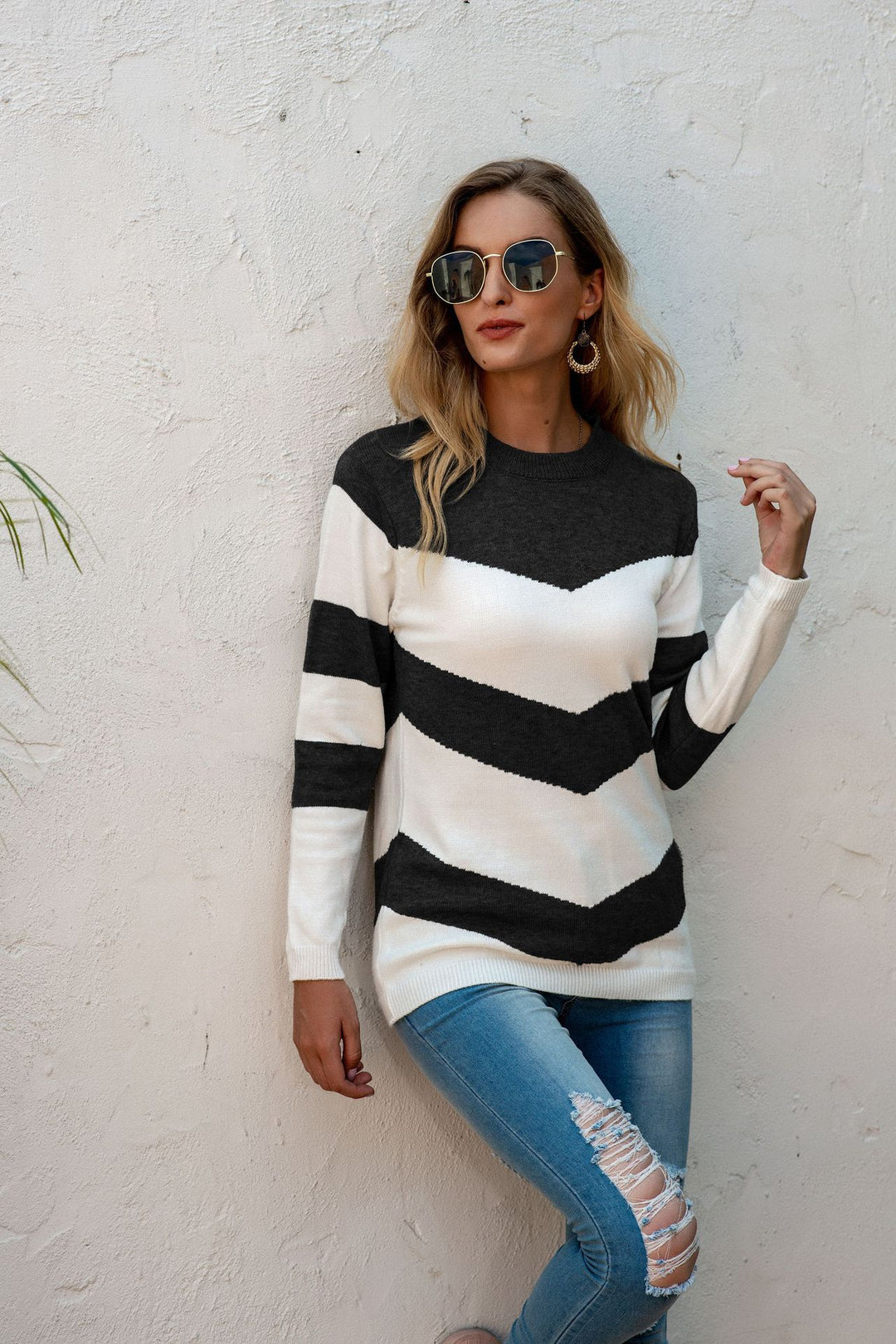 Damen modischer Strickpullover mit elegantem Zickzack-Design R&B