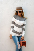 Damen modischer Pulli mit Chevron-Muster und Rundhalsausschnitt R&B