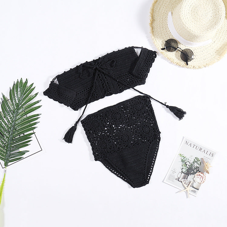 Damen Häkel-Bikini-Set mit dekorativen Fransen und trendigem Oberteil R&B