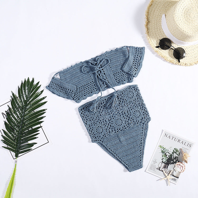 Damen Häkel-Bikini-Set mit dekorativen Fransen und trendigem Oberteil R&B