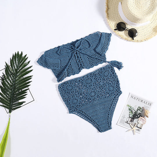 Damen Häkel-Bikini-Set mit dekorativen Fransen und trendigem Oberteil R&B