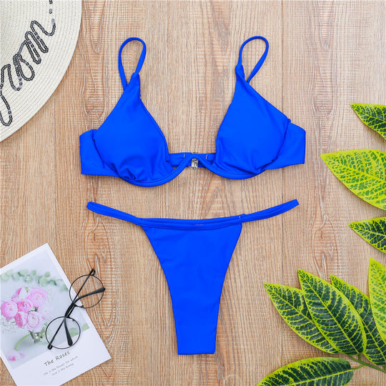 Damen Triangel-Bikini mit schimmerndem Oberteil und verstellbaren Trägern R&B