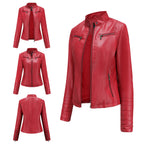 Damen nan taillierte Bikerjacke aus Kunstleder mit Stehkragen und gesteppter Ärmelpartie R&B
