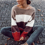 Damen modischer Pullover mit auffälligem Streifenmuster und lässigem Schnitt R&B