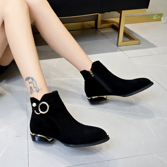 Damen nan knöchelstiefel aus Veloursimitat mit seitlichem Reißverschluss goldener Absatzkante und Perlenring R&B