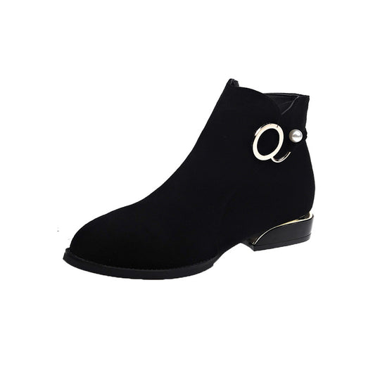 Damen nan knöchelstiefel aus Veloursimitat mit seitlichem Reißverschluss goldener Absatzkante und Perlenring R&B