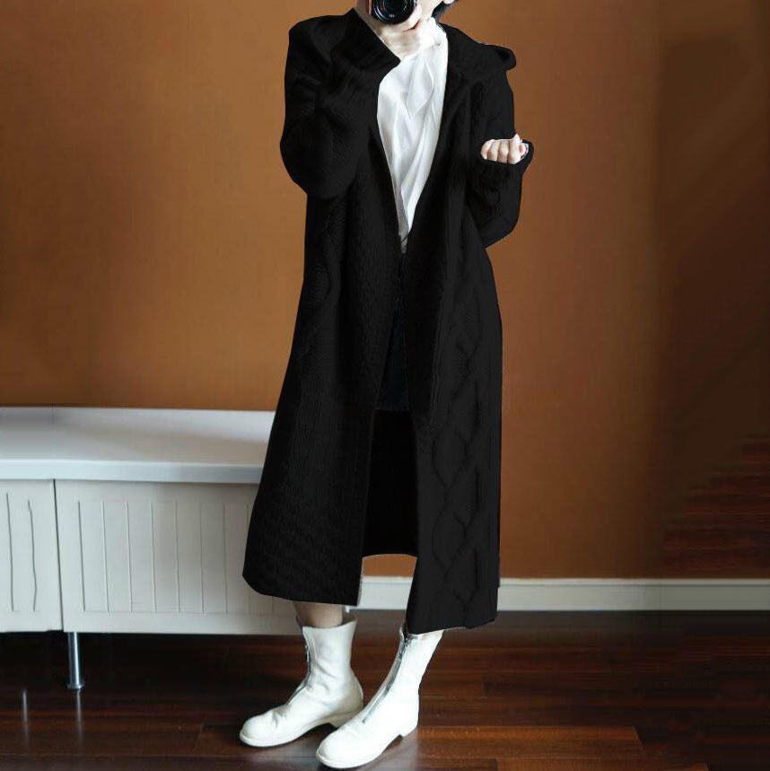 Damen Strickjacke mit Kapuze und feinem Strukturmuster R&B