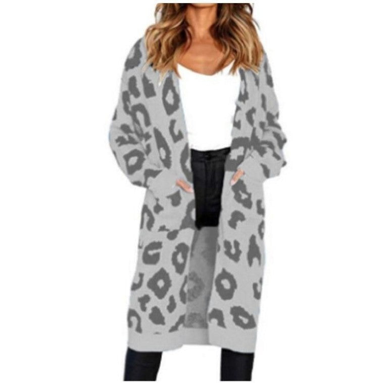 Damen Langstrickjacke mit trendigem Leopardenmuster R&B