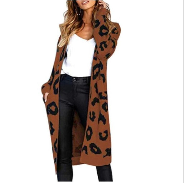 Damen Langstrickjacke mit trendigem Leopardenmuster R&B