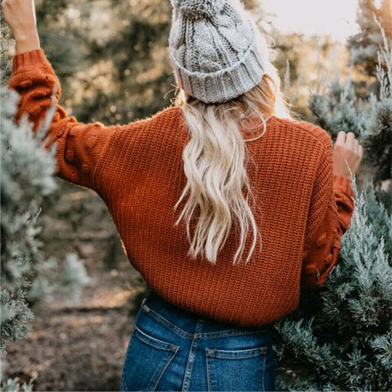 Damen Strickpullover mit strukturiertem Design und lässigen Puffärmeln R&B