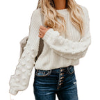 Damen Strickpullover mit strukturiertem Design und lässigen Puffärmeln R&B