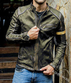 Herren Leder Bikerjacke mit Steppdetails