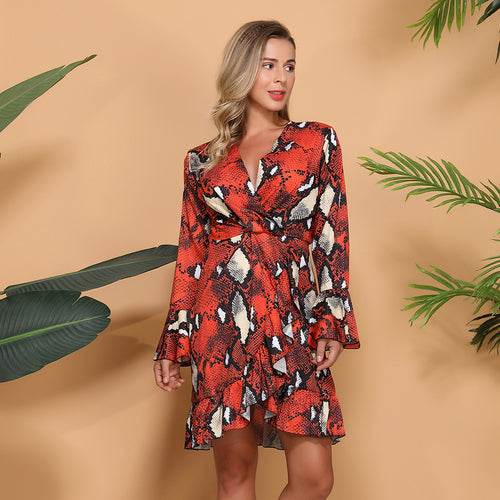 Damen Wickelkleid mit trendy Schlammintarsien und artvollen Volantärmeln R&B