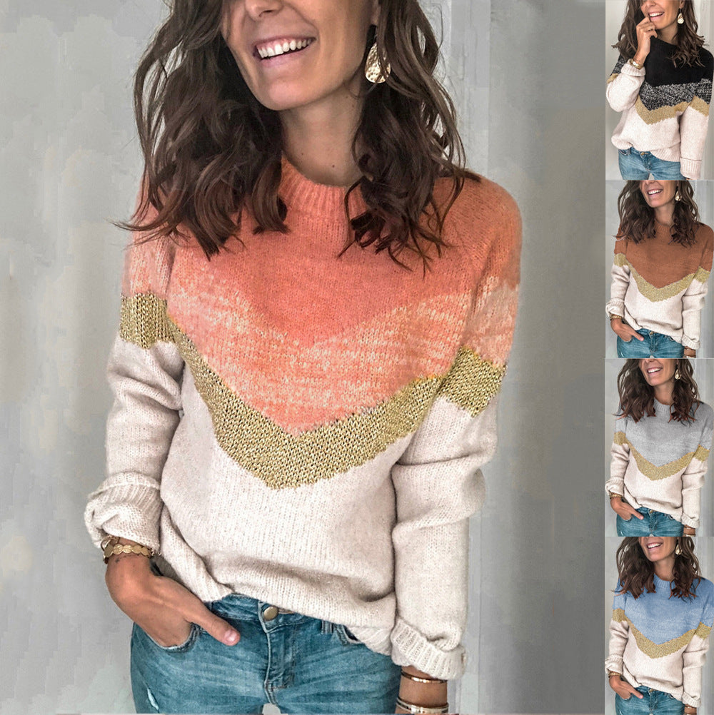 Damen moderner Strukturpullover mit geometrischem Design R&B