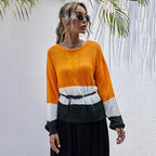 Damen modischer Strickpullover mit Colorblock-Design und weitem Schnitt