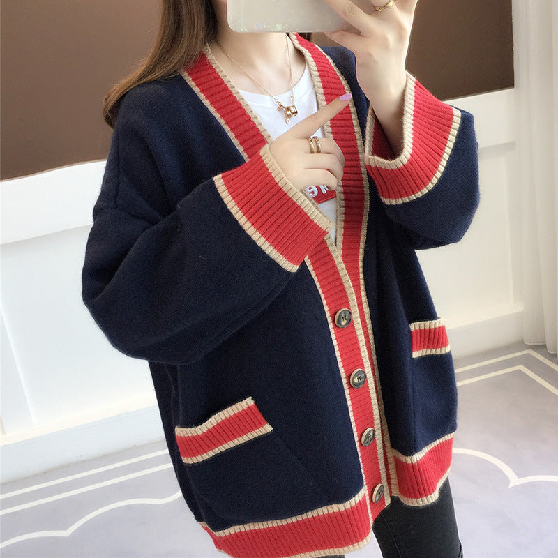 Damen Lässiger Strickcardigan mit attraktiven Kontrastsäumen und praktischen Taschen R&B