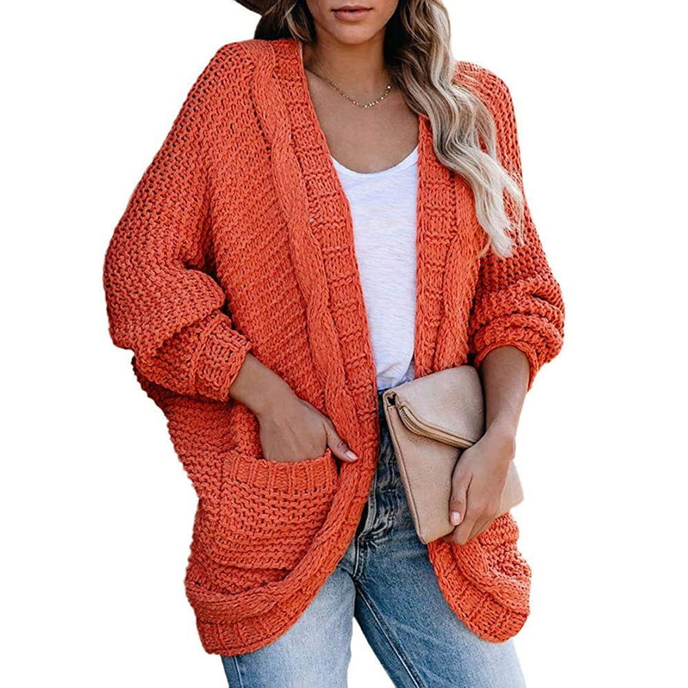 Damen Grobstrick-Cardigan mit offenen Ärmeln und großzügigen Taschen R&B
