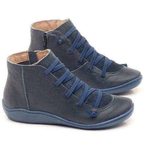 Damen nan knöchelhoher Softleder-Sneakerboot mit seitlichem Reißverschluss elastischer Zierschnürung und ergonomischer Komfortsohle R&B