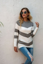 Damen modischer Strickpullover mit elegantem Zickzack-Design R&B