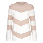 Damen modischer Pulli mit Chevron-Muster und Rundhalsausschnitt R&B