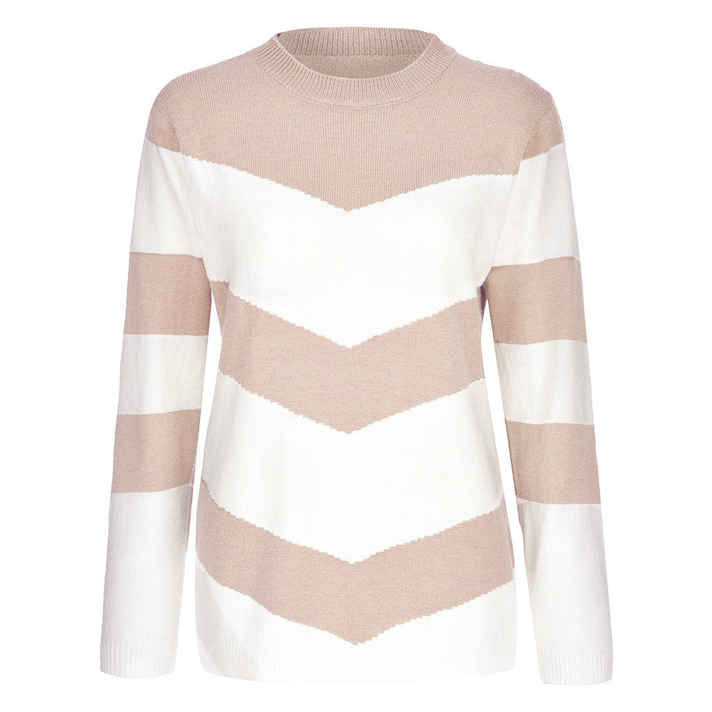 Damen modischer Pulli mit Chevron-Muster und Rundhalsausschnitt R&B