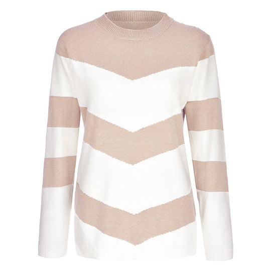 Damen modischer Pulli mit Chevron-Muster und Rundhalsausschnitt R&B