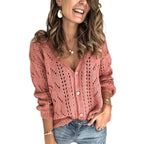 Damen Strickjacke mit Lochmuster und Knopfdetails R&B