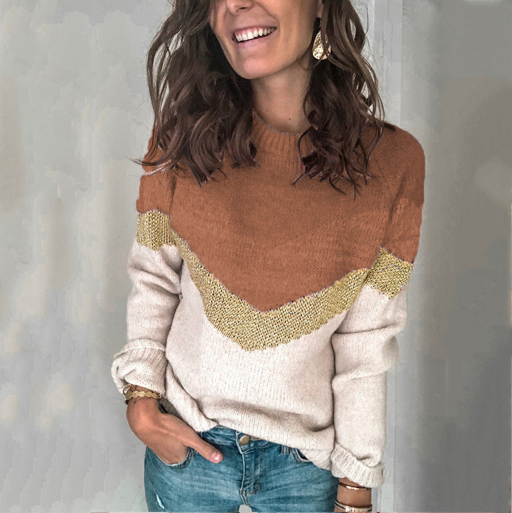 Damen moderner Strukturpullover mit geometrischem Design R&B