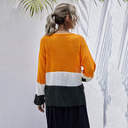 Damen modischer Strickpullover mit Colorblock-Design und weitem Schnitt