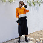 Damen modischer Strickpullover mit Colorblock-Design und weitem Schnitt