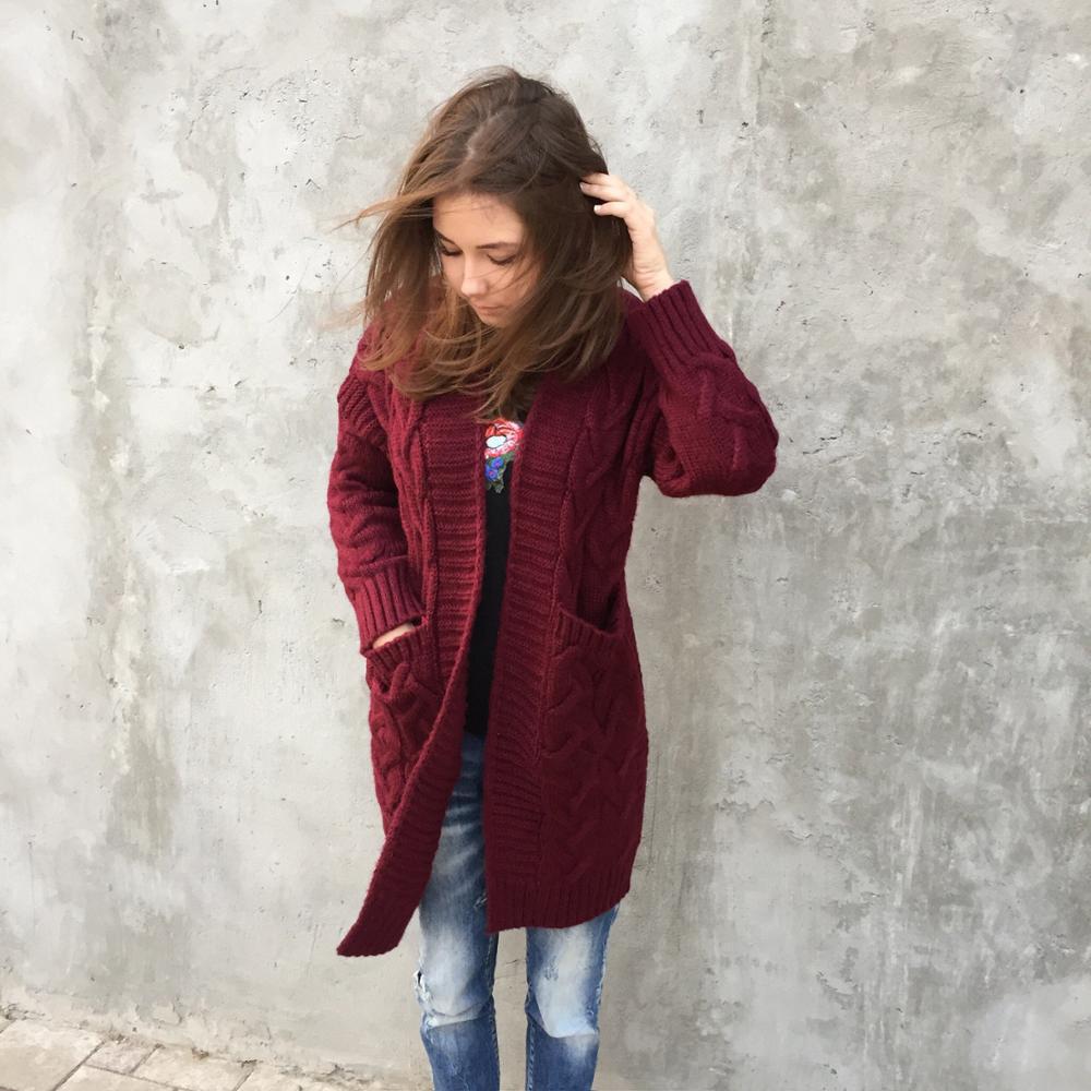 Damen Grobstrick-Kardigan mit tiefem V-Ausschnitt und praktischen Taschen R&B