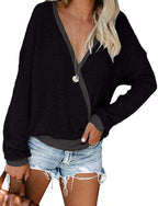 Damen lässiger V-Ausschnitt Pullover mit strukturierter Oberfläche R&B
