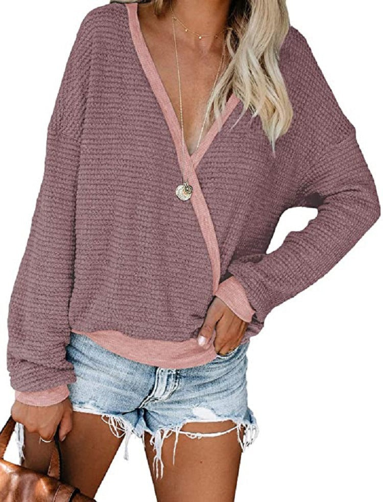 Damen lässiger V-Ausschnitt Pullover mit strukturierter Oberfläche R&B