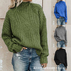 Damen Grobstrickpullover mit hochgeschlossenem Kragen und strukturiertem Zopfmuster