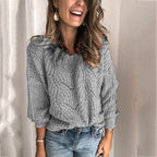 Damen lässiger Strickpullover mit Zopfdesign R&B