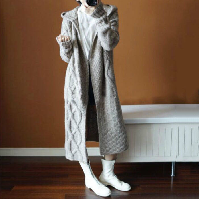 Damen Strickjacke mit Kapuze und feinem Strukturmuster