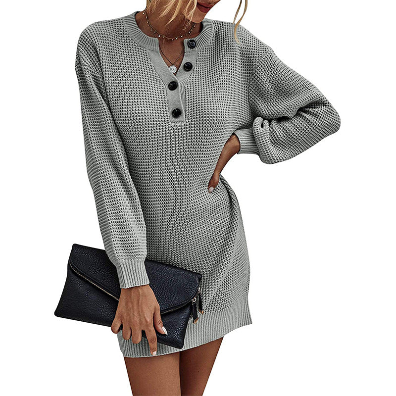 Damen Strickkleid mit Knopfdetails und strukturiertem Gewebe R&B