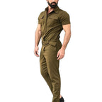 Herren nan Kurzarm-Arbeits-Overall mit Taillengürtel und Brusttaschen R&B