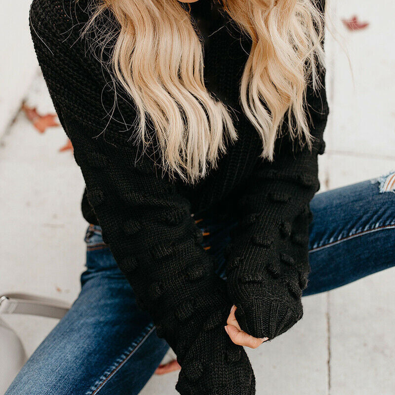 Damen Strickpullover mit strukturiertem Design und lässigen Puffärmeln R&B