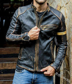 Herren Leder Bikerjacke mit Steppdetails