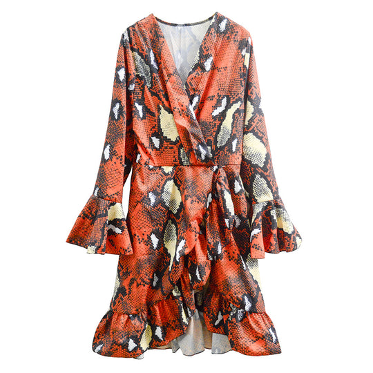 Damen Wickelkleid mit trendy Schlammintarsien und artvollen Volantärmeln R&B