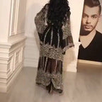 Damen Elegante Kaftan Robe aus transparentem Stoff mit aufwendigen Verzierungen R&B