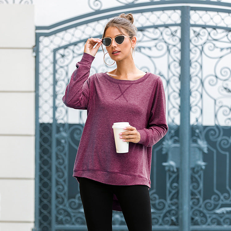 Damen lässiges Langarmshirt aus atmungsaktiver Baumwolle mit modischen Seitenschlitzen