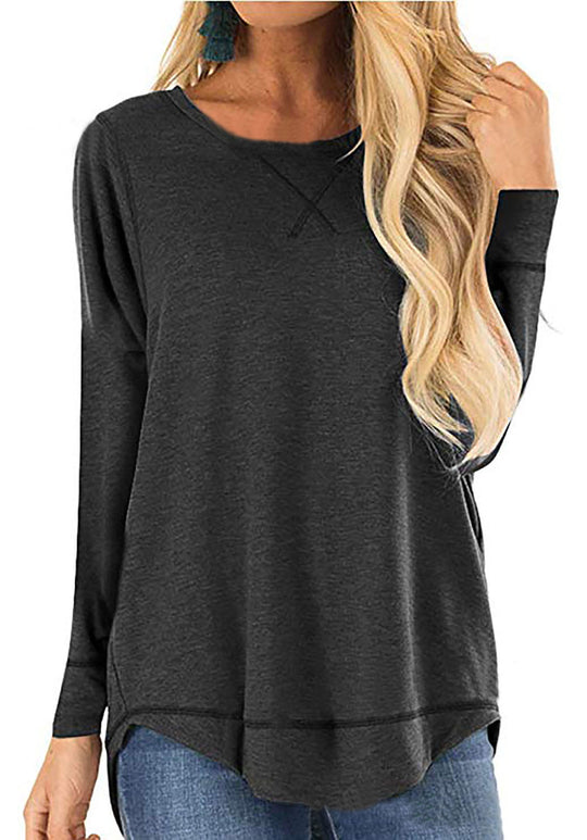 Damen lässiges Langarmshirt aus atmungsaktiver Baumwolle mit modischen Seitenschlitzen R&B