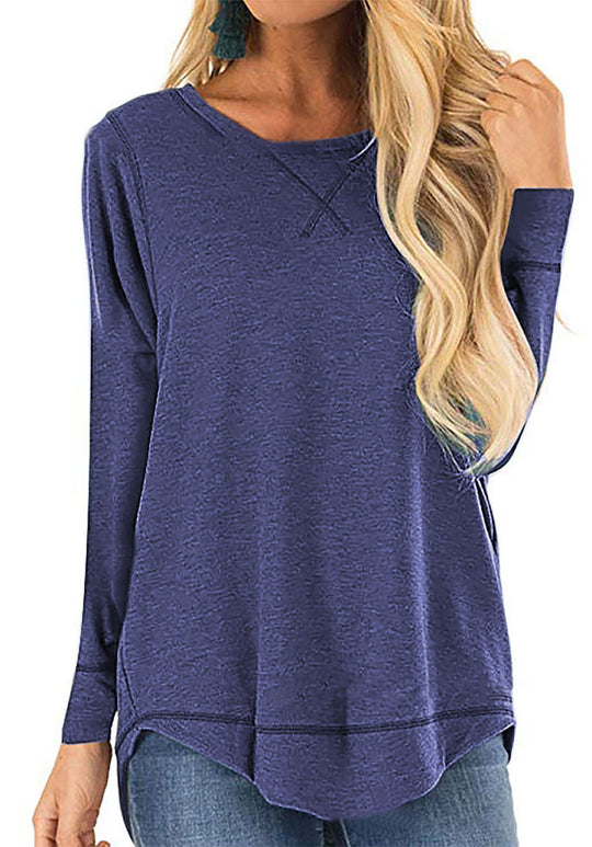Damen lässiges Langarmshirt aus atmungsaktiver Baumwolle mit modischen Seitenschlitzen R&B