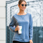 Damen lässiges Langarmshirt aus atmungsaktiver Baumwolle mit modischen Seitenschlitzen